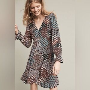 Maeve Anthropologie Dress Long Sleeve Monaco Empire Fan Boho Size S